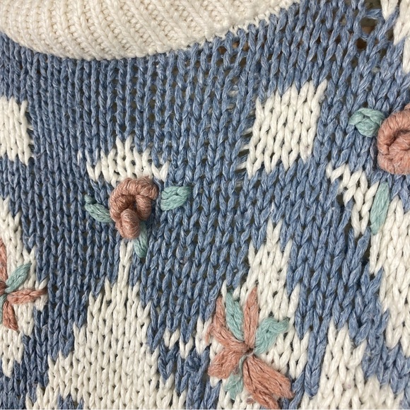 Vintage 80s Knit Sweater Grandma Cottagecore Medium hand knit Floral colterbay - Picture 7 of 12